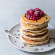Kombucha Pancakes with raspberry compote